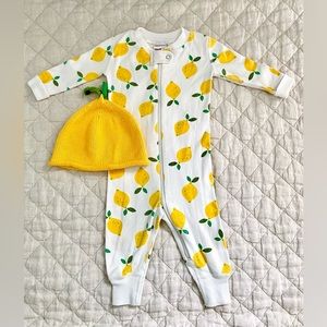 Hannah Andersson Baby Zip Sleeper & Knit Hat Set - Lemon - Size 6-12M